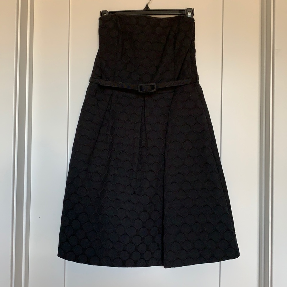 Black textured strapless cocktail dress